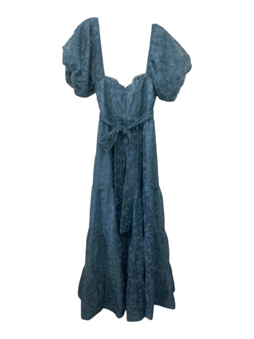 BHLDN Size 10 Blue Polyester Blend organza overlay Flowers Sash Puff Sleeve Gown Blue / 10