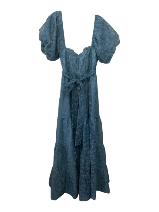 BHLDN Size 10 Blue Polyester Blend organza overlay Flowers Sash Puff Sleeve Gown Blue / 10