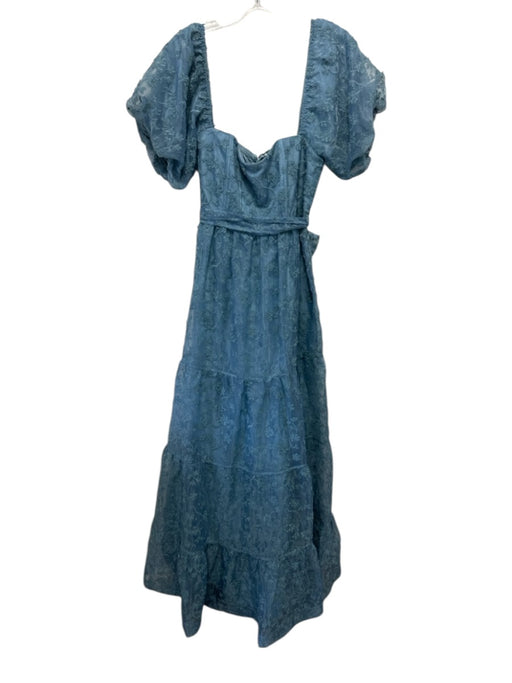 BHLDN Size 10 Blue Polyester Blend organza overlay Flowers Sash Puff Sleeve Gown Blue / 10
