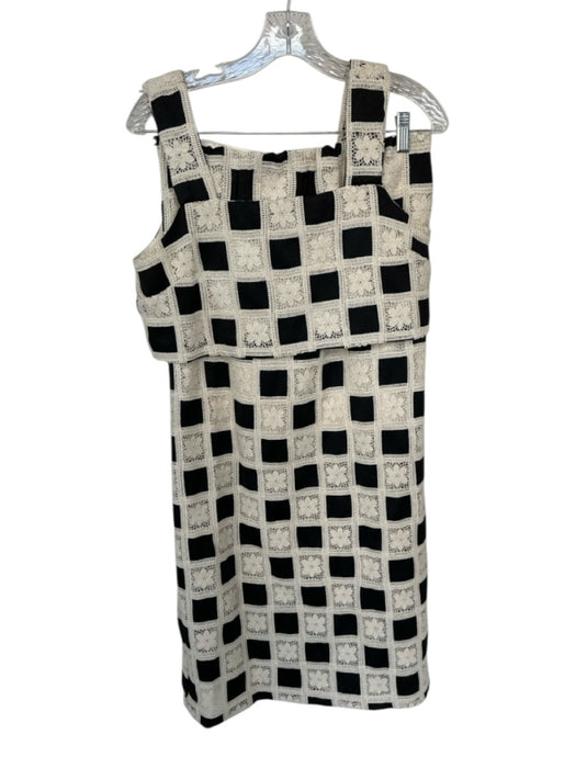 Aureum Size XS/S Black & Cream Cotton Blend Macrame Cropped Maxi Skirt Set Black & Cream / XS/S