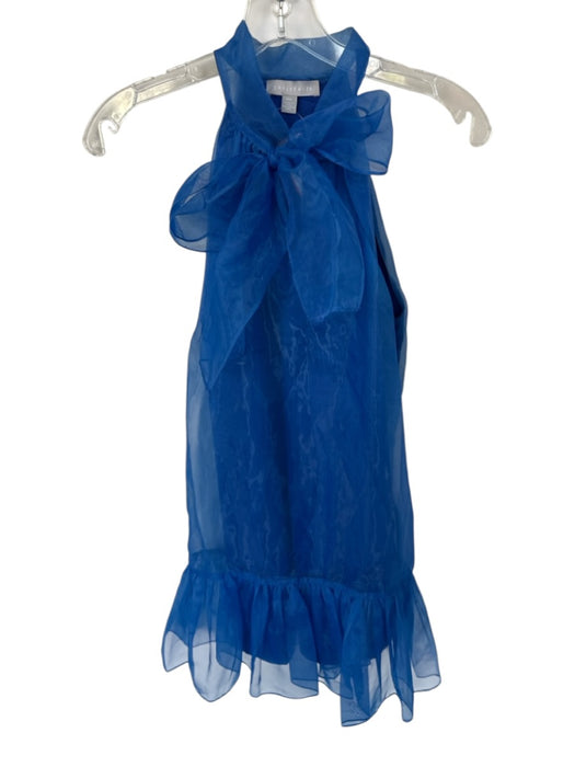 Chelsea 28 Size XXS Electric Blue Nylon Blend Ruffle Edge V Neck Halter Dress Electric Blue / XXS