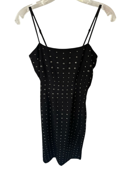 Aqua Size XS Black Polyester Silver Studs Spaghetti Strap Midi Back Slit Dress Black / XS