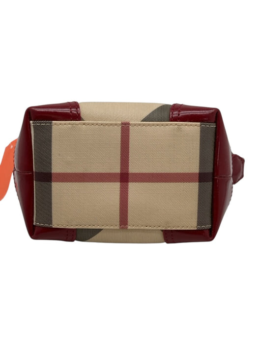 Burberry Beige & Red Print Coated Canvas Novacheck Top Handle Bag Beige & Red Print / XS