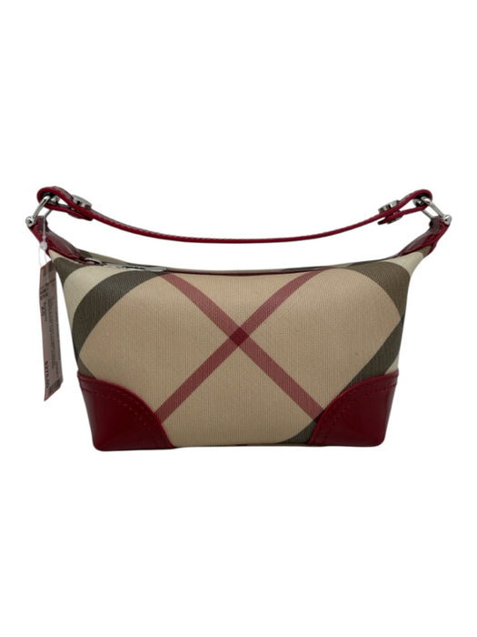 Burberry Beige & Red Print Coated Canvas Novacheck Top Handle Bag Beige & Red Print / XS