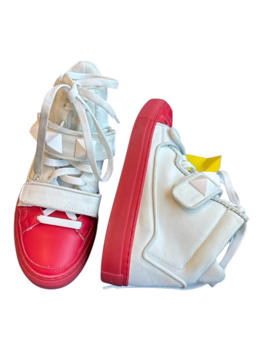 Giacomorelli Shoe Size 38 White & Red Leather High Top Velcro Athletic Sneakers White & Red / 38