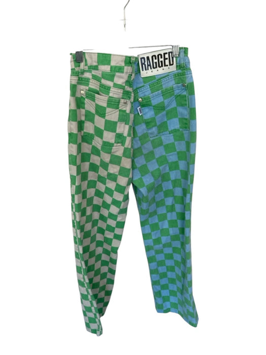 Ragged Jeans Size 26 Cream, Blue & Green Cotton Denim Checkered Colorblock Jeans Cream, Blue & Green / 26