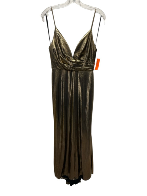 Ieena for Mac Duggal Size 6 Gold & Black Polyester Spaghetti Strap Metallic Gown Gold & Black / 6
