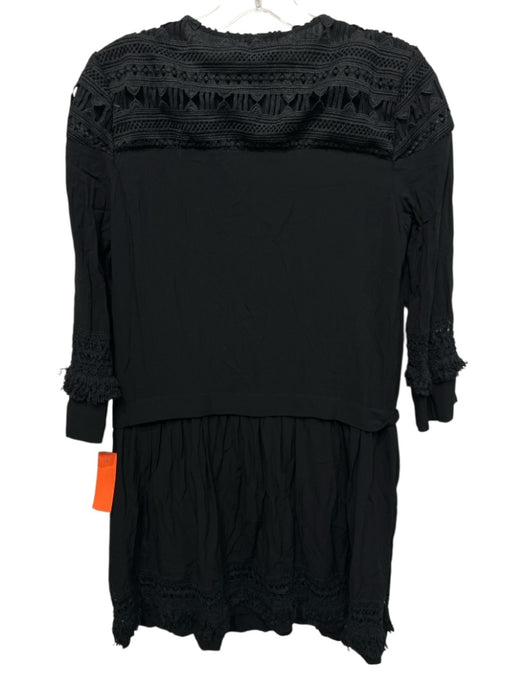 Tuckernuck Size S Black Rayon 3/4 Sleeve Lace Overlay V Neck Drop Waist Dress Black / S