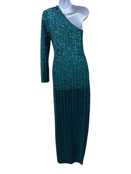 Michael Costello x Revolve Size L Blue Green Polyester One Sleeve Sequin Gown Blue Green / L