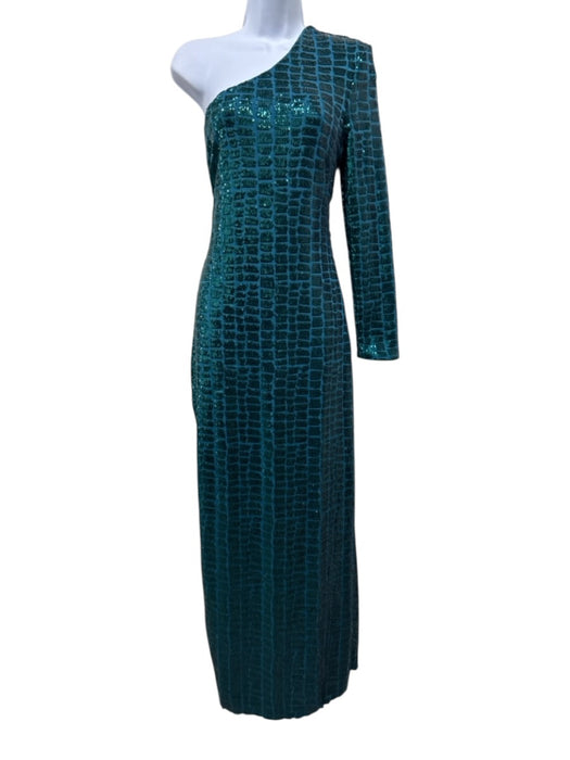 Michael Costello x Revolve Size L Blue Green Polyester One Sleeve Sequin Gown Blue Green / L