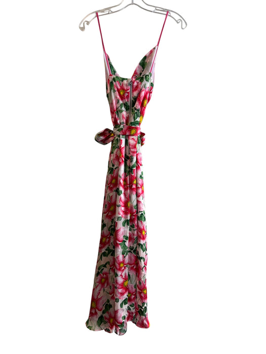 Alice & Olivia Size 6 Pink & Green Viscose & Silk Floral Spaghetti Strap Dress Pink & Green / 6