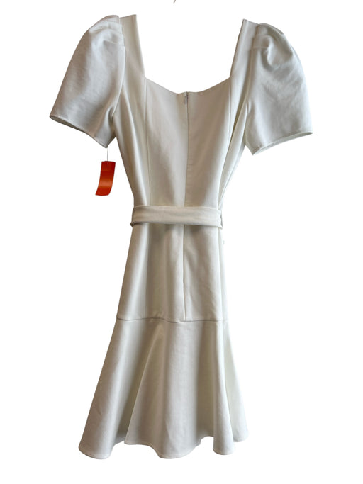 Shoshanna Size 4 White Rayon Blend Half Sleeve Square Neck Belt Dress White / 4