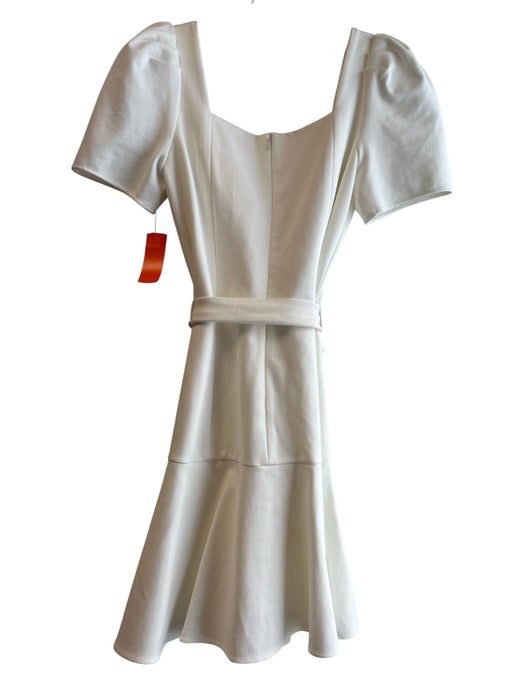 Shoshanna Size 4 White Rayon Blend Half Sleeve Square Neck Belt Dress White / 4