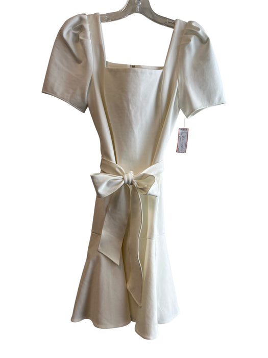 Shoshanna Size 4 White Rayon Blend Half Sleeve Square Neck Belt Dress White / 4