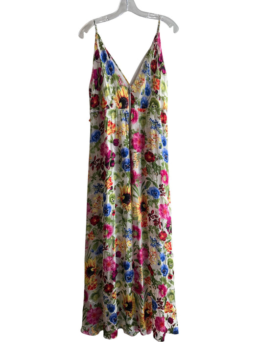 Alice & Olivia Size 10 Pink Green & Multi Viscose & Silk V Neck & Back Dress Pink Green & Multi / 10