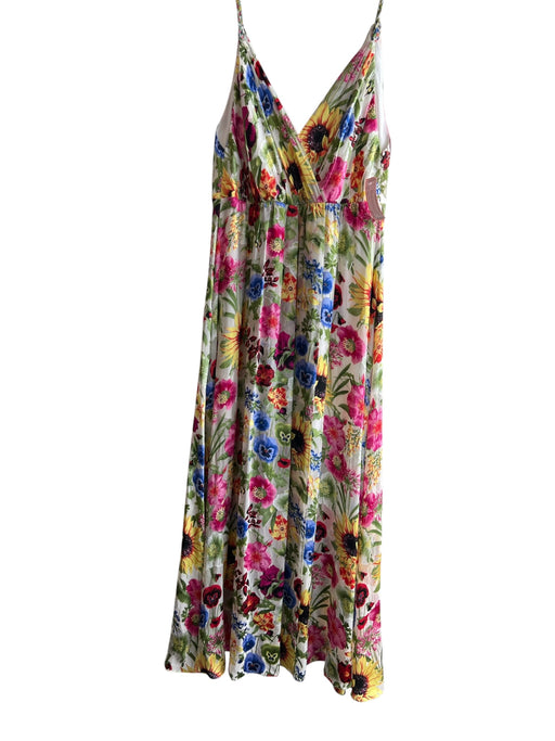 Alice & Olivia Size 10 Pink Green & Multi Viscose & Silk V Neck & Back Dress Pink Green & Multi / 10