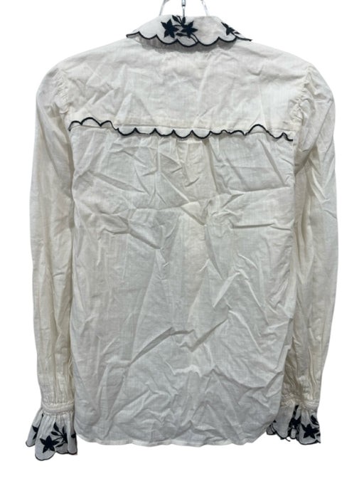 Anthropologie Size 6 Cream & Black Cotton Embroidered Button Down Scalloped Top Cream & Black / 6