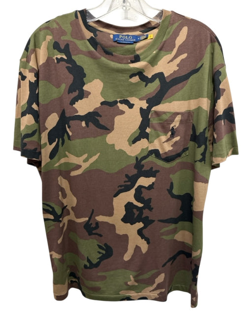 Polo Size M Brown & Green Cotton Camo T shirt Crew Men's Short Sleeve Brown & Green / M