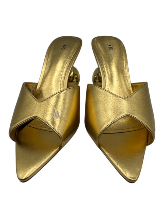 JW PEI Shoe Size 7 Gold Synthetic Upper Metallic Pointed Toe Peep Toe Mules Gold / 7