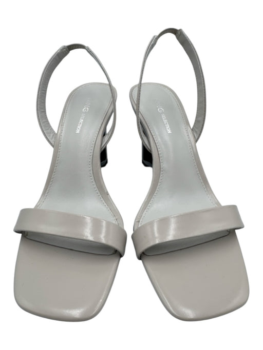 Mango Shoe Size 37 Light Gray Leather Upper Sculptural Heels Slingback Sandals Light Gray / 37