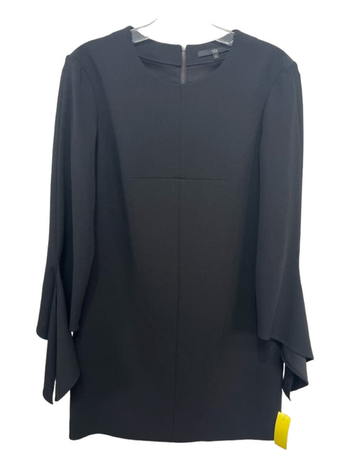 Tibi Size 4 Black Polyester Blend Round Neck Back Zip Shift Long Sleeve Dress Black / 4