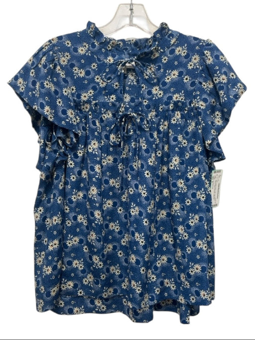 Sea New York Size 8 Blue, White, yellow Silk Cap Sleeve Dots & Floral Top Blue, White, yellow / 8