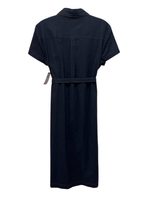 Theory Size 8 Navy Blue Linen Blend Button Down Cap Sleeve Midi Dress Navy Blue / 8