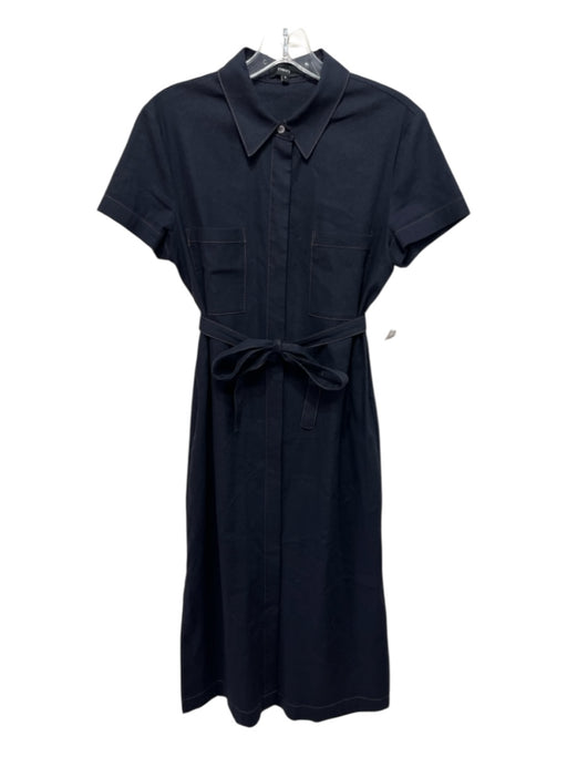 Theory Size 8 Navy Blue Linen Blend Button Down Cap Sleeve Midi Dress Navy Blue / 8