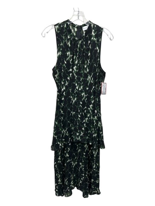 A.L.C. Size 8 green, black, cream Silk Semi Sheer Geometric Ikat Tiered Dress green, black, cream / 8