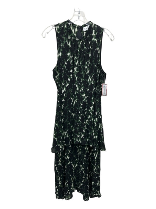 A.L.C. Size 8 green, black, cream Silk Semi Sheer Geometric Ikat Tiered Dress green, black, cream / 8