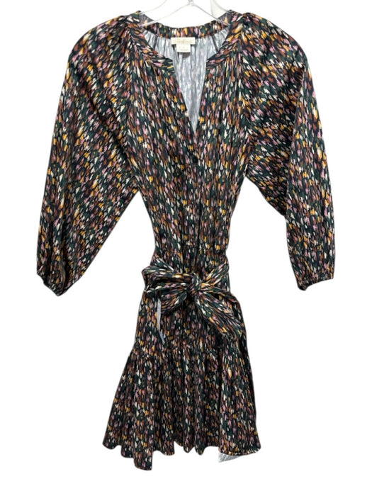 Shoshanna Size 4 Midnight Blue & Multi Cotton Blend Abstract Print Belted Dress Midnight Blue & Multi / 4