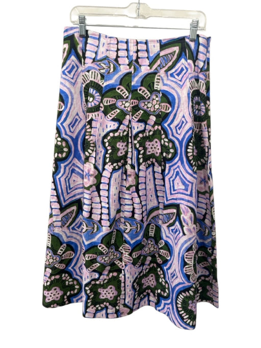 Marie Oliver Size 6 Purple, Green & Blue Linen Blend Abstract Print Midi Skirt Purple, Green & Blue / 6