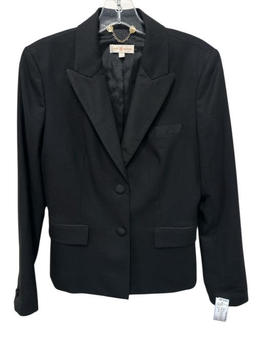 Tory Burch Size 6 Black Wool Blend Flap Pocket Lapel Detail Two Button Jacket Black / 6