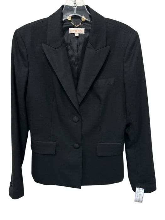 Tory Burch Size 6 Black Wool Blend Flap Pocket Lapel Detail Two Button Jacket Black / 6