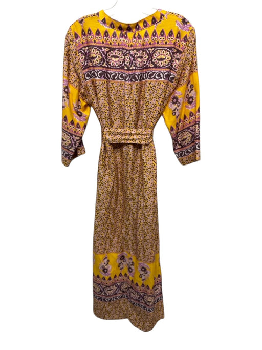 XiRENA Size M Yellow, Purple & Brown Cotton & Silk Floral Paisley Shift Dress Yellow, Purple & Brown / M