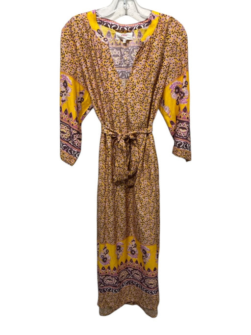 XiRENA Size M Yellow, Purple & Brown Cotton & Silk Floral Paisley Shift Dress Yellow, Purple & Brown / M