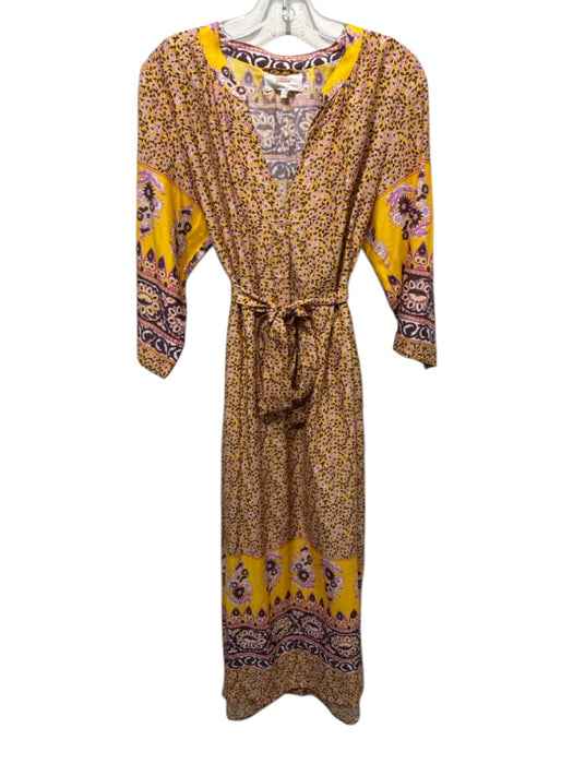 XiRENA Size M Yellow, Purple & Brown Cotton & Silk Floral Paisley Shift Dress Yellow, Purple & Brown / M