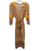 XiRENA Size M Yellow, Purple & Brown Cotton & Silk Floral Paisley Shift Dress Yellow, Purple & Brown / M