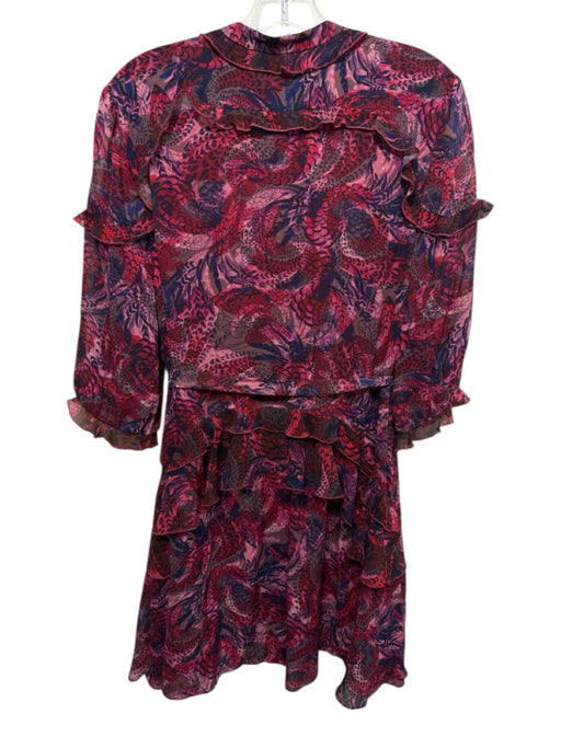 Saloni Size M Red, Pink & Navy Silk Abstract Print 3/4 Sleeve Semi Sheer Dress Red, Pink & Navy / M