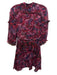 Saloni Size M Red, Pink & Navy Silk Abstract Print 3/4 Sleeve Semi Sheer Dress Red, Pink & Navy / M