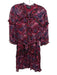 Saloni Size M Red, Pink & Navy Silk Abstract Print 3/4 Sleeve Semi Sheer Dress Red, Pink & Navy / M