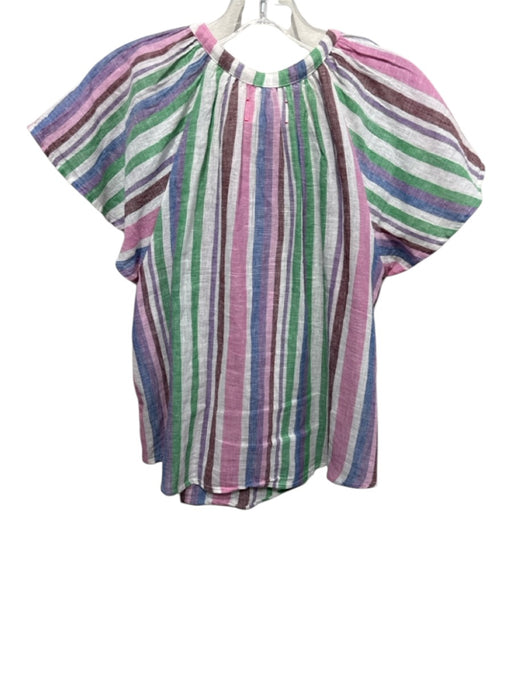 XiRENA Size S White, Green, Purple Cotton & Linen Multi Color Striped Top White, Green, Purple / S