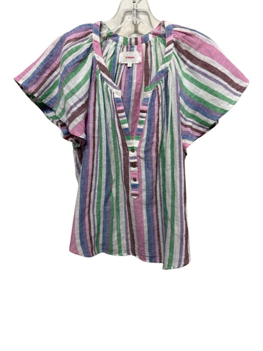 XiRENA Size S White, Green, Purple Cotton & Linen Multi Color Striped Top White, Green, Purple / S