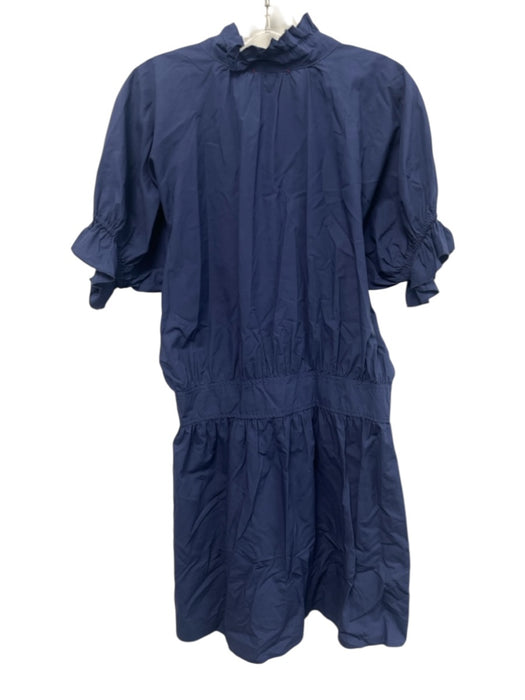 Stark X Size M Navy Blue Cotton Button Down Ruffle Neckline Dress Navy Blue / M