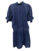 Stark X Size M Navy Blue Cotton Button Down Ruffle Neckline Dress Navy Blue / M