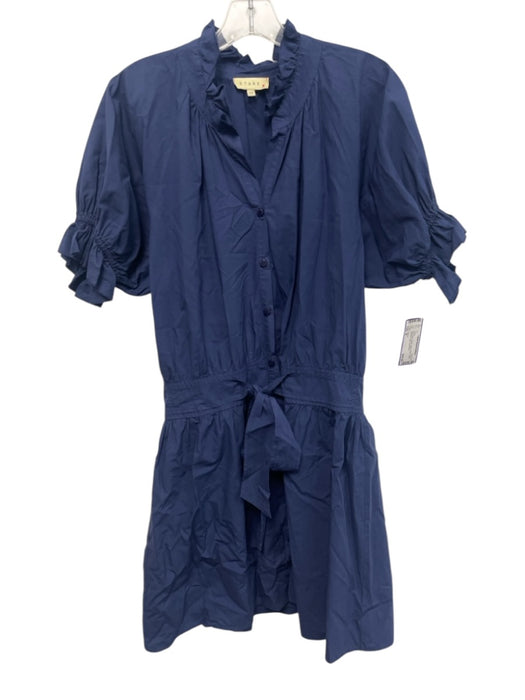 Stark X Size M Navy Blue Cotton Button Down Ruffle Neckline Dress Navy Blue / M