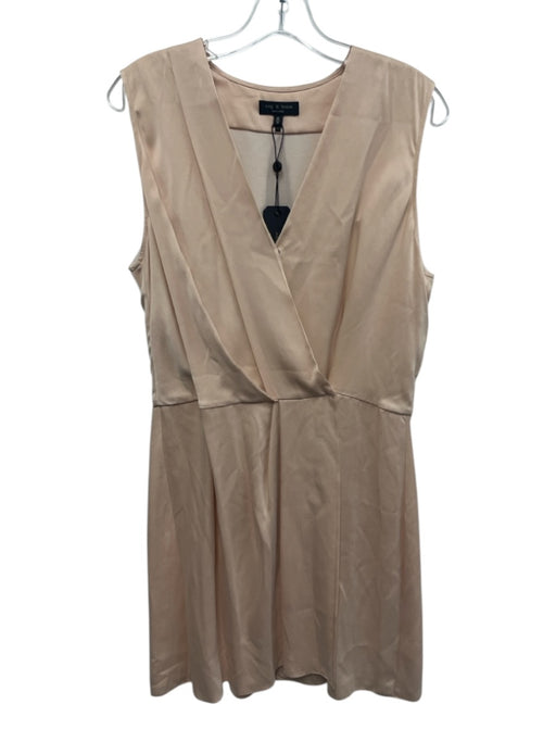 Rag & Bone Size M Beige Pink Silk V Neck Surplice Above Knee Dress Beige Pink / M