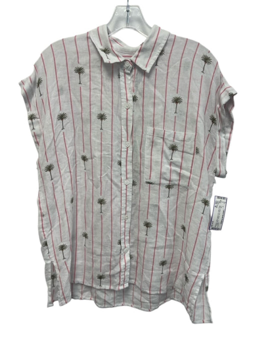 Rails Size M White, Pink, Green Linen Blend Stripe Palm Tree Button Down Top White, Pink, Green / M