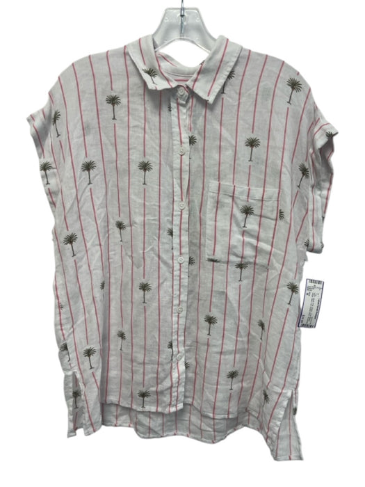 Rails Size M White, Pink, Green Linen Blend Stripe Palm Tree Button Down Top White, Pink, Green / M