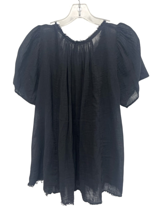 Raquel Allegra Size 2 Black Cotton Semi Sheer Button Raw Edge Ear Cuff Top Black / 2